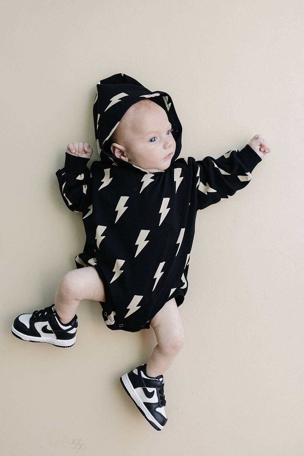 Lucky Panda Kids Hooded Bubble Romper - Black Bolts