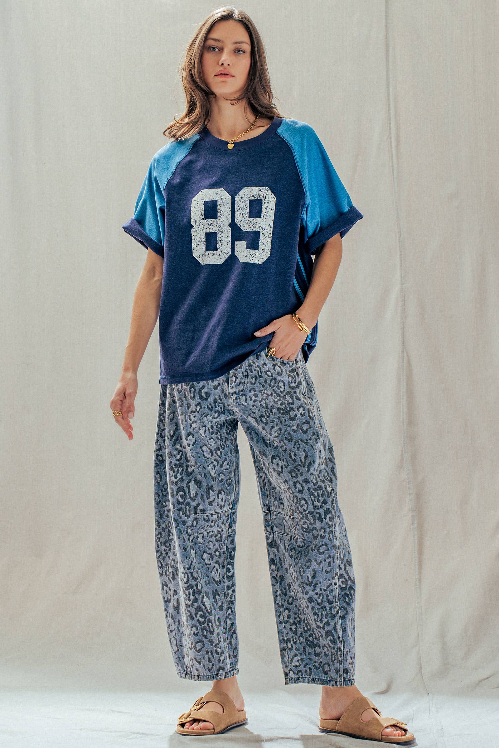 Women's Leopard Print Barrel Leg Jeans