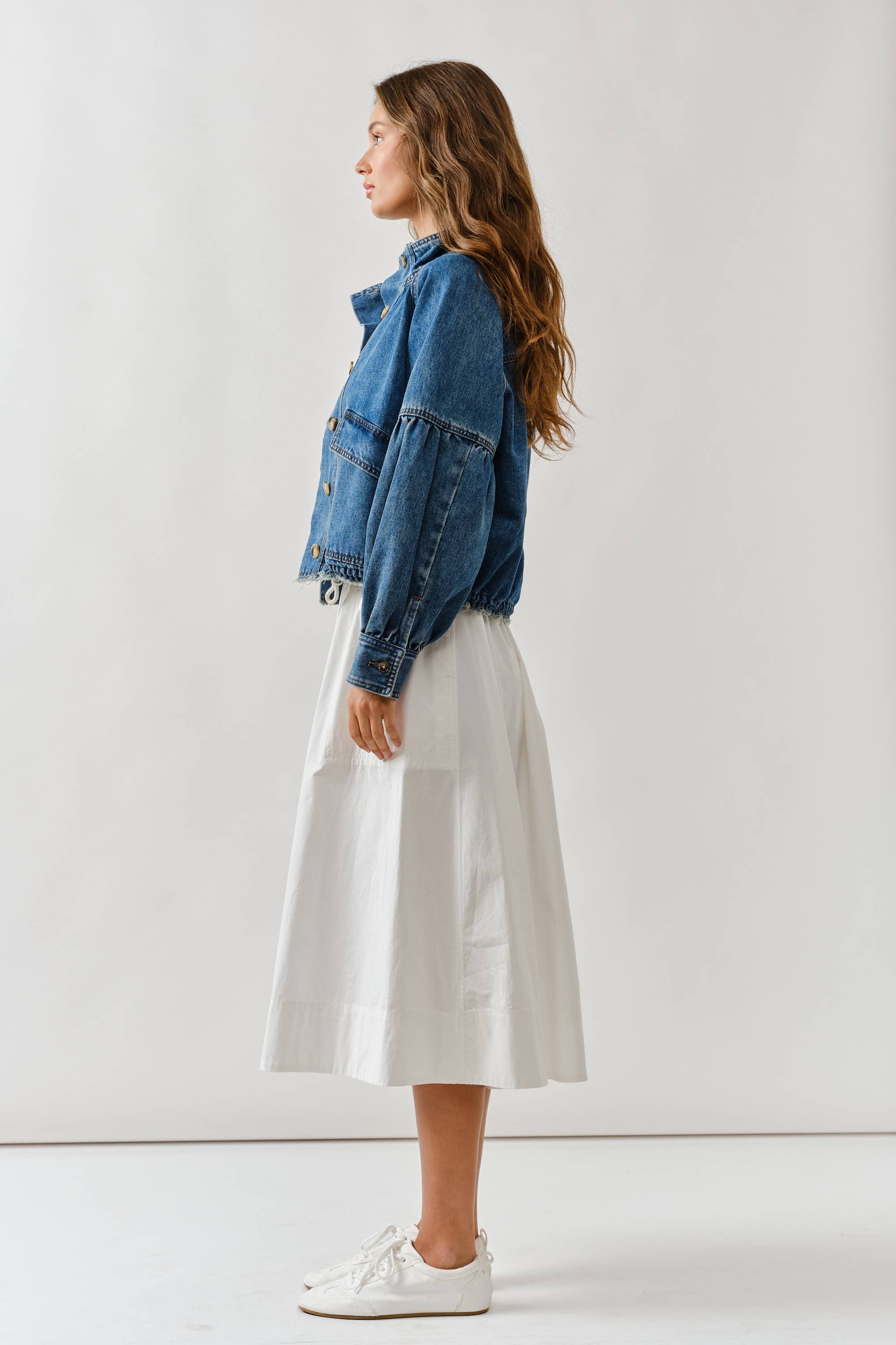 Women's Balloon Sleeve Twill Denim Jacket