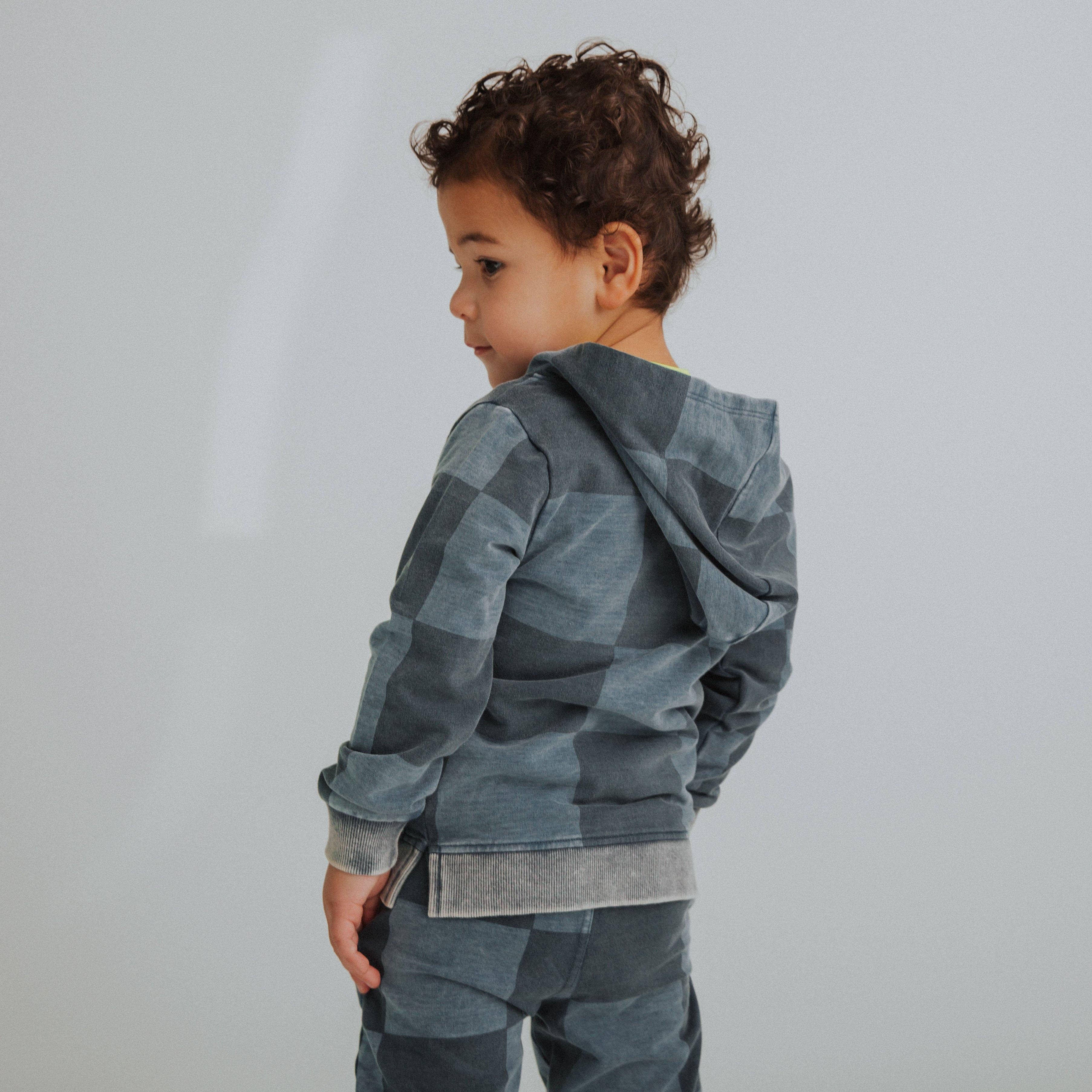 RAGS - Kids Zip Up Hoodie - Blue Denim Check
