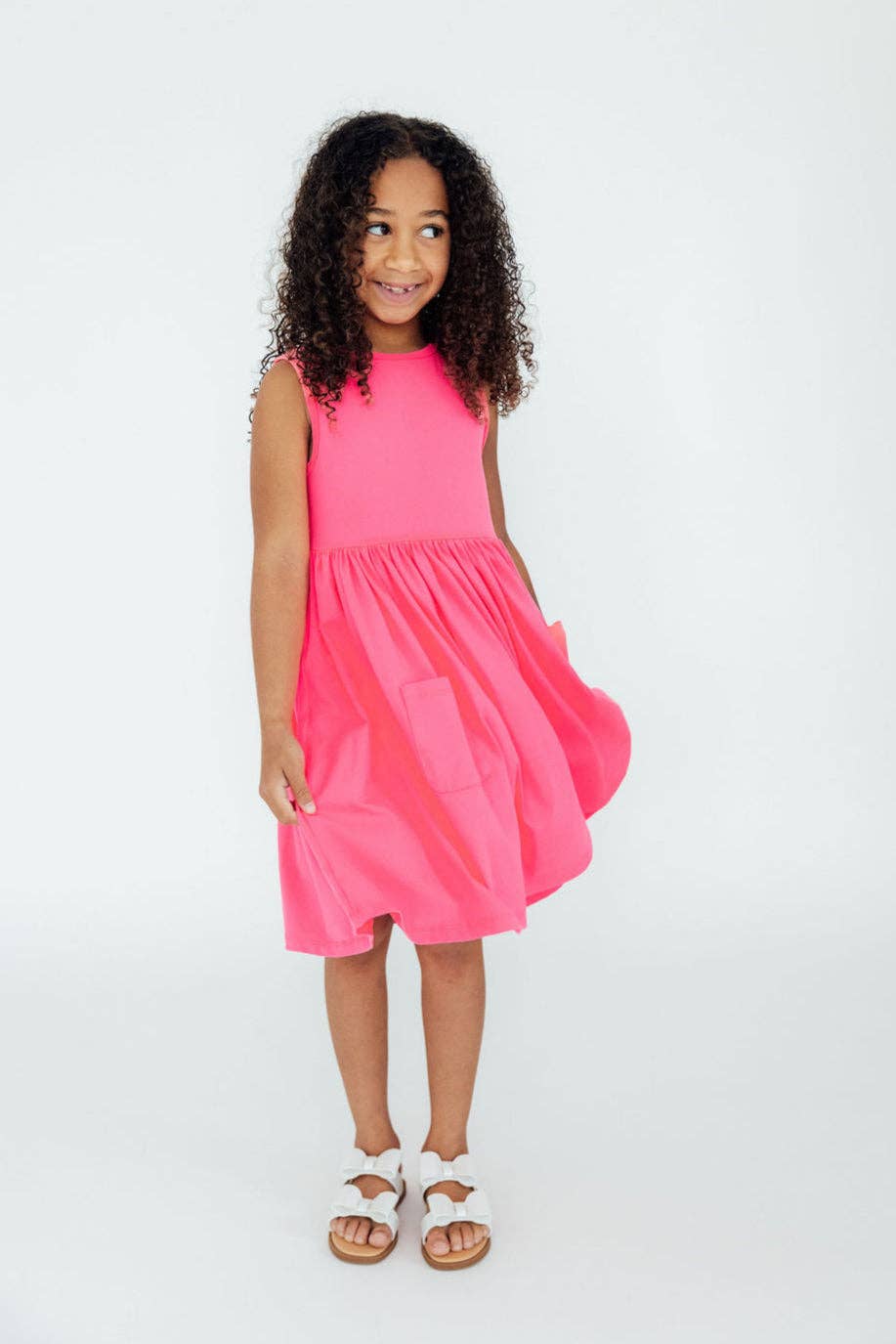 Mila & Rose Tank Pocket Twirl Dress - Neon Pink